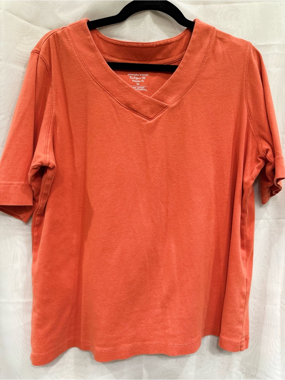 Christopher & Banks Orange V-Neck Short Sleeve Shirt
